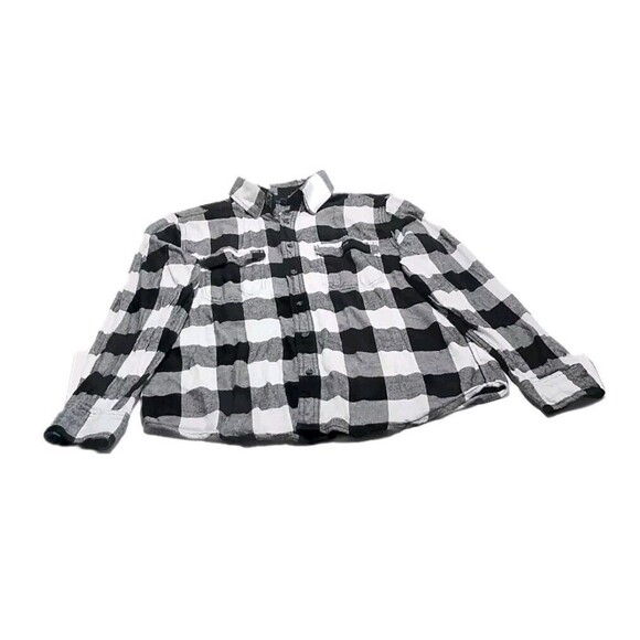 George Mens Plaid Flannel Shirt Medium 38-40 Button Black White Cotton Blend GUC - Picture 1 of 15